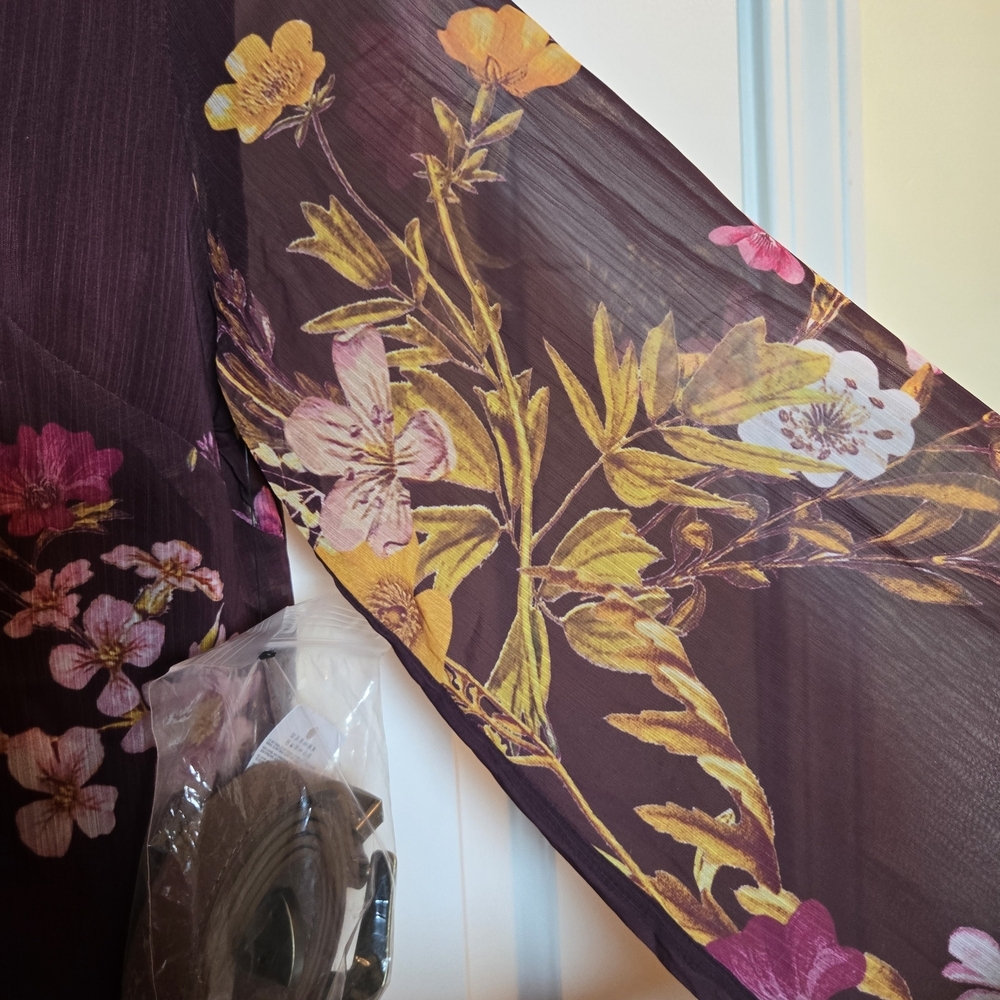 Guess Floral Long Sleeve Dress - Purple and Yellow Comes With Belt Unopened - Picture 4 of 5